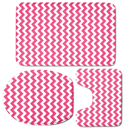 Pink And White Chevron Pattern Print 3 Piece Bath Mat Set