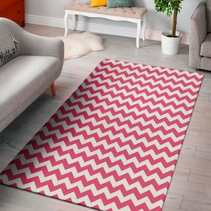 Pink And White Chevron Pattern Print Area Rug