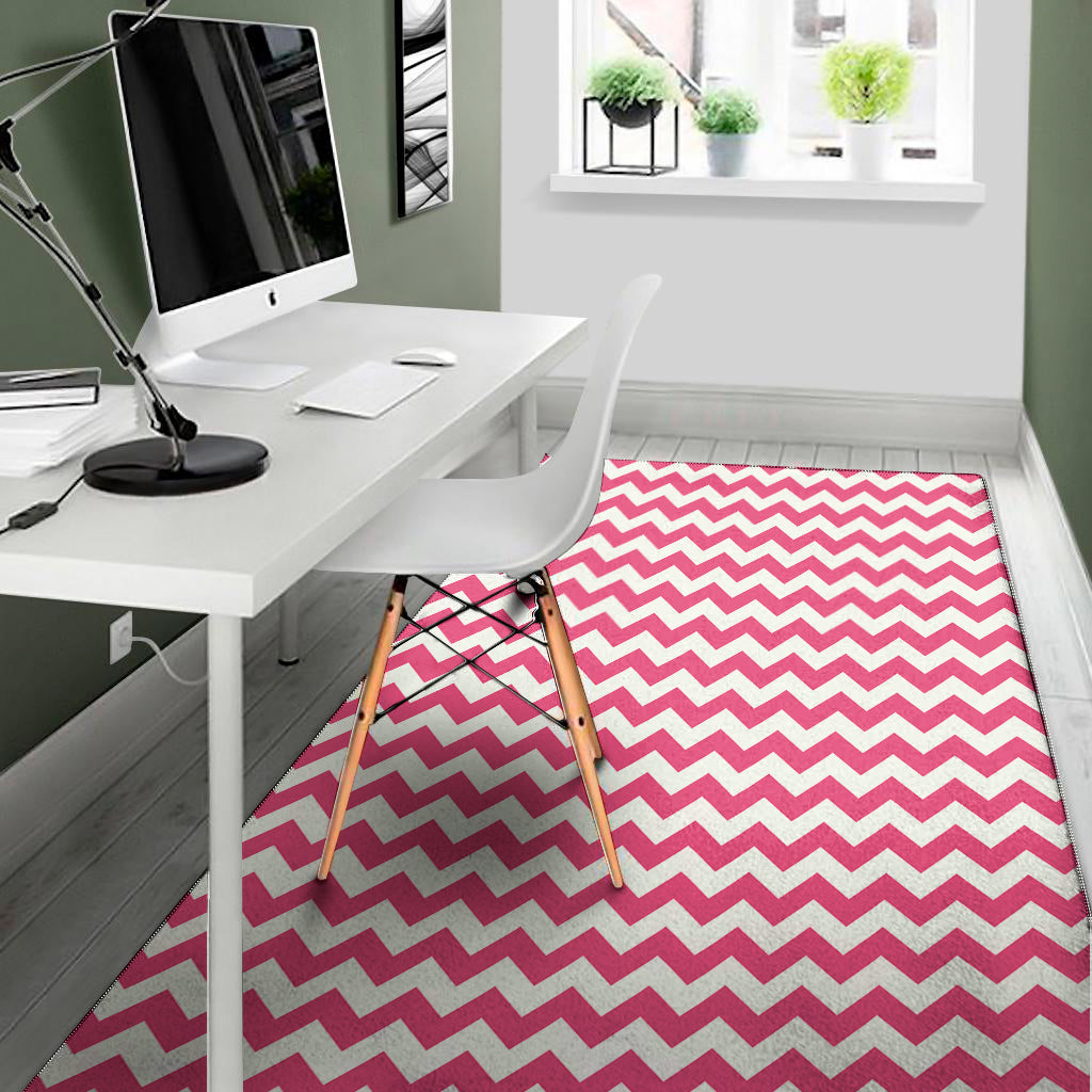 Pink And White Chevron Pattern Print Area Rug