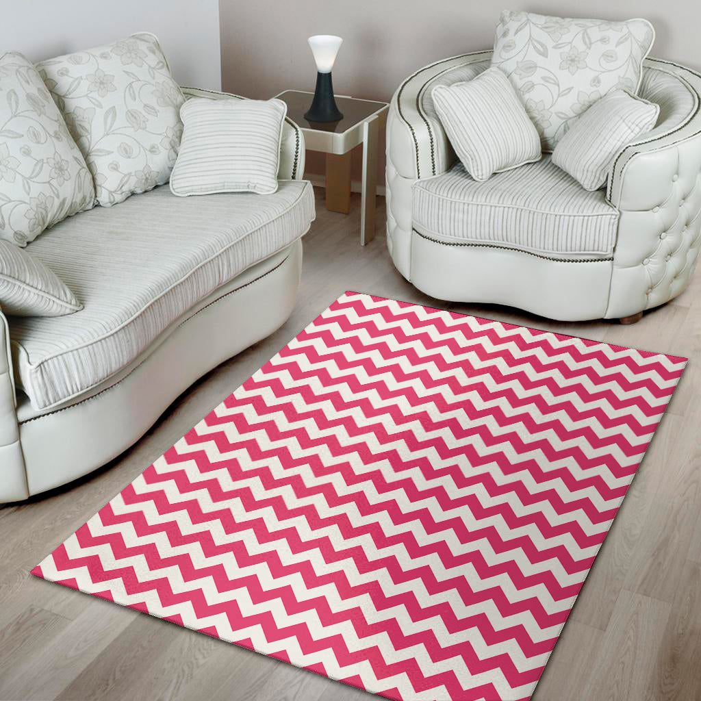 Pink And White Chevron Pattern Print Area Rug