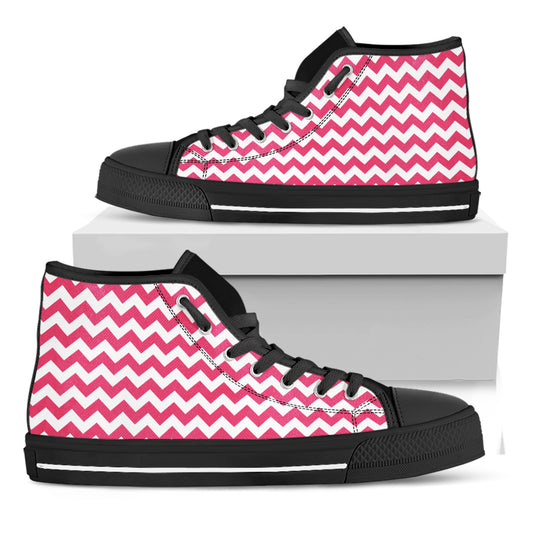 Pink And White Chevron Pattern Print Black High Top Shoes