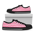 Pink And White Chevron Pattern Print Black Low Top Sneakers