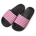 Pink And White Chevron Pattern Print Black Slide Sandals