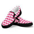 Pink And White Chevron Pattern Print Black Slip On Sneakers