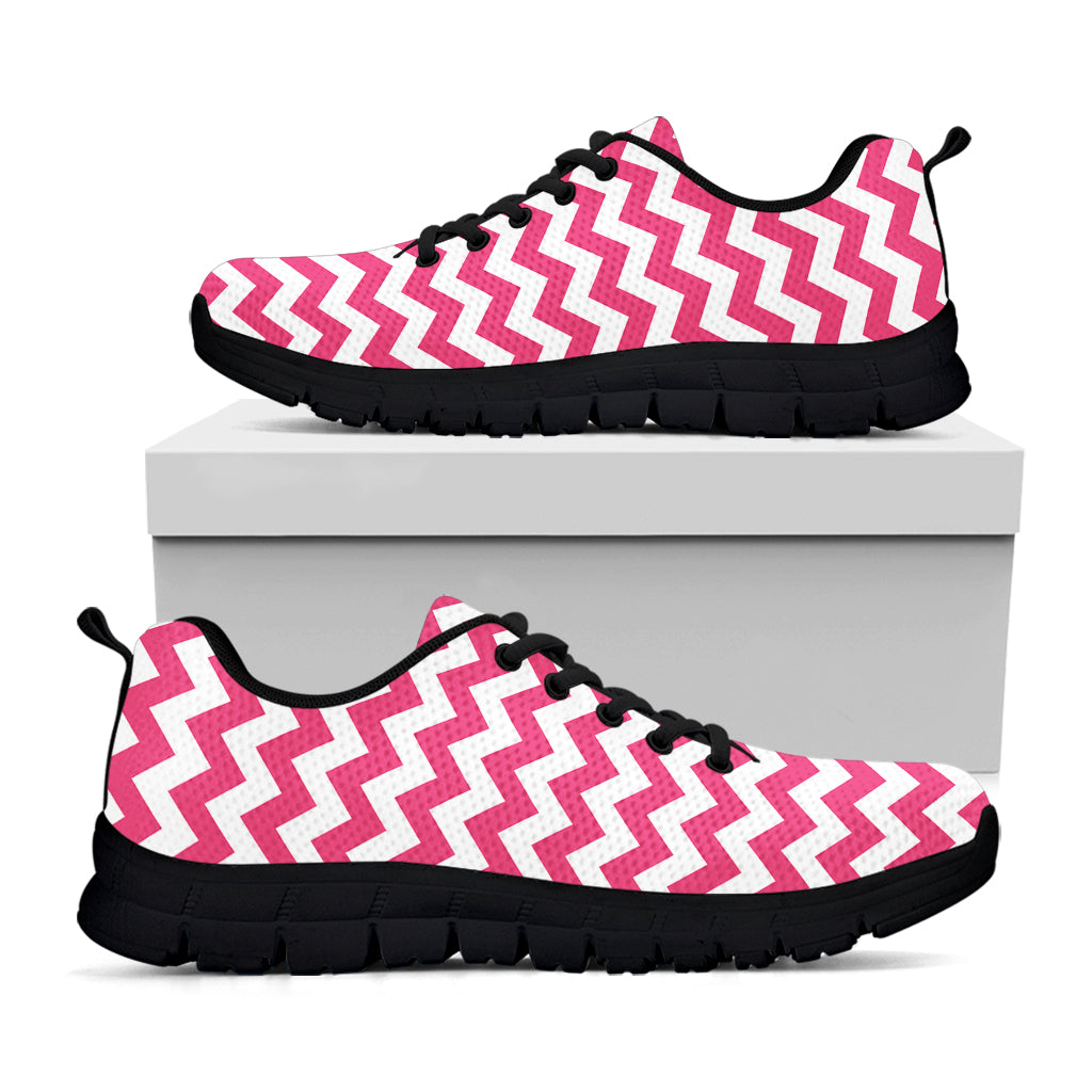 Pink And White Chevron Pattern Print Black Sneakers