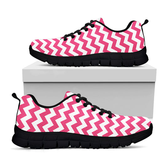 Pink And White Chevron Pattern Print Black Sneakers