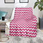 Pink And White Chevron Pattern Print Blanket