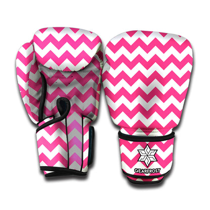 Pink And White Chevron Pattern Print Boxing Gloves