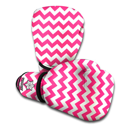 Pink And White Chevron Pattern Print Boxing Gloves