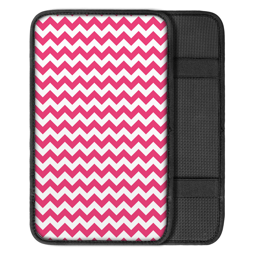 Pink And White Chevron Pattern Print Car Center Console Cover