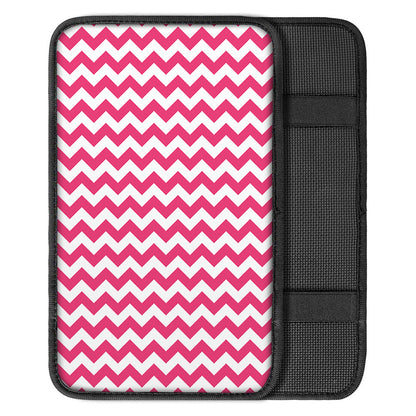 Pink And White Chevron Pattern Print Car Center Console Cover