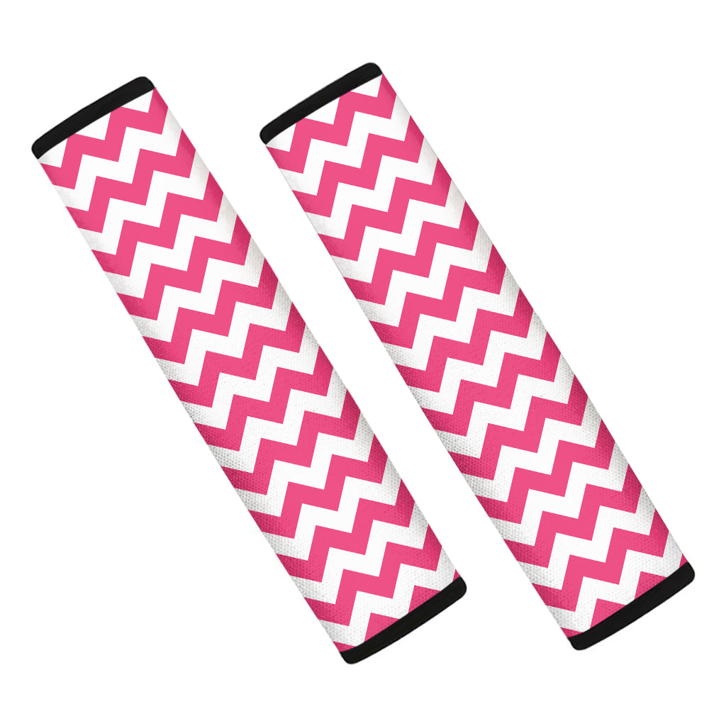Pink And White Chevron Pattern Print Car Seat Belt Covers