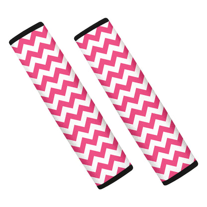 Pink And White Chevron Pattern Print Car Seat Belt Covers