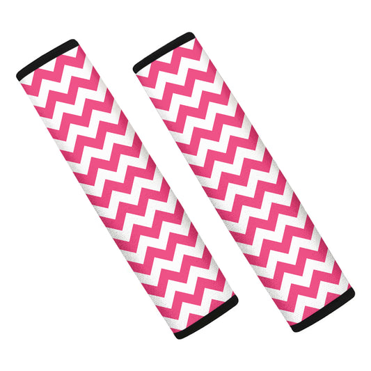Pink And White Chevron Pattern Print Car Seat Belt Covers