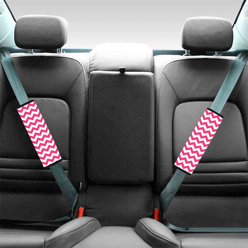 Pink And White Chevron Pattern Print Car Seat Belt Covers