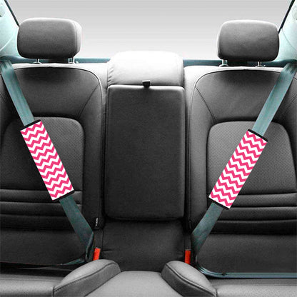 Pink And White Chevron Pattern Print Car Seat Belt Covers