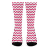 Pink And White Chevron Pattern Print Crew Socks