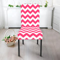 Pink And White Chevron Pattern Print Dining Chair Slipcover