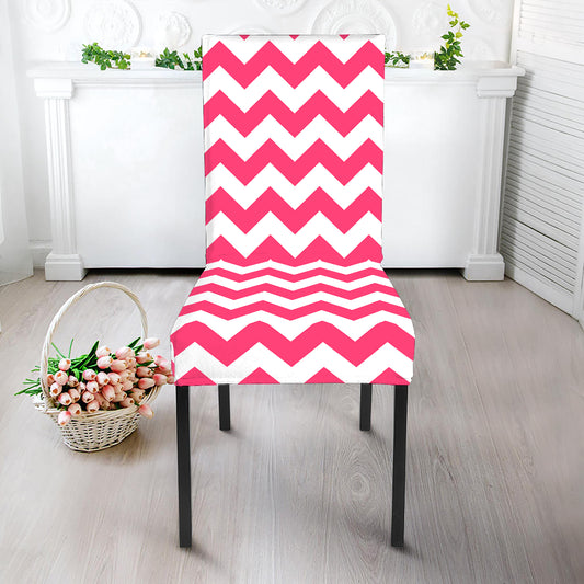 Pink And White Chevron Pattern Print Dining Chair Slipcover