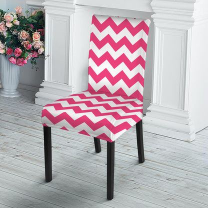 Pink And White Chevron Pattern Print Dining Chair Slipcover