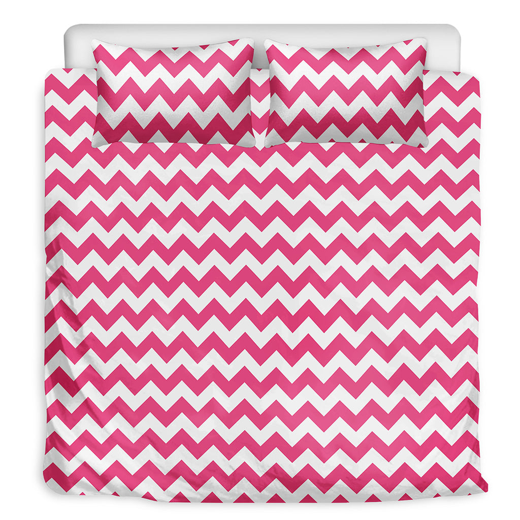 Pink And White Chevron Pattern Print Duvet Cover Bedding Set