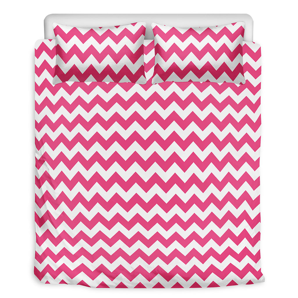 Pink And White Chevron Pattern Print Duvet Cover Bedding Set