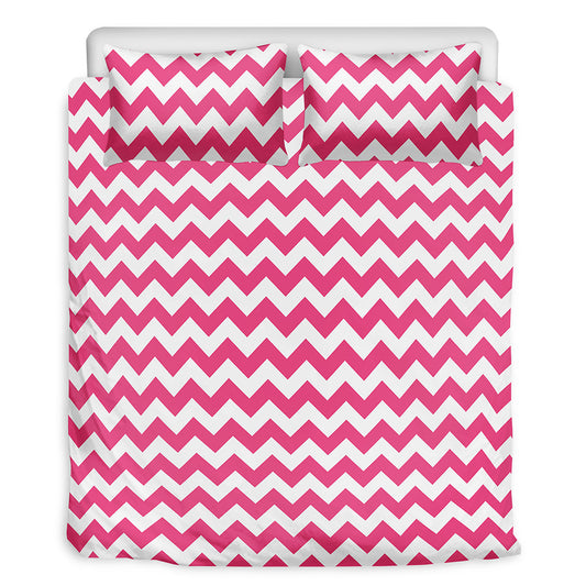 Pink And White Chevron Pattern Print Duvet Cover Bedding Set