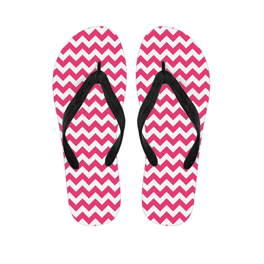 Pink And White Chevron Pattern Print Flip Flops