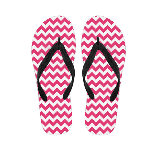 Pink And White Chevron Pattern Print Flip Flops