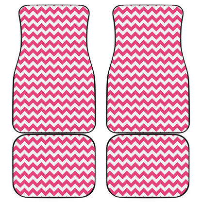 Pink And White Chevron Pattern Print Front and Back Car Floor Mats