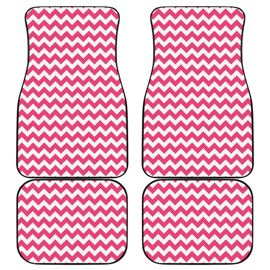 Pink And White Chevron Pattern Print Front and Back Car Floor Mats