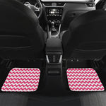 Pink And White Chevron Pattern Print Front and Back Car Floor Mats