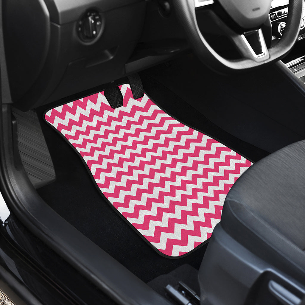 Pink And White Chevron Pattern Print Front and Back Car Floor Mats