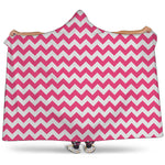 Pink And White Chevron Pattern Print Hooded Blanket