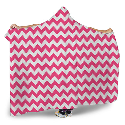 Pink And White Chevron Pattern Print Hooded Blanket