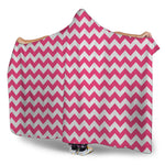 Pink And White Chevron Pattern Print Hooded Blanket