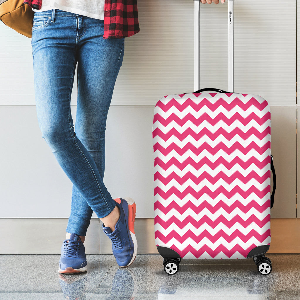 Pink And White Chevron Pattern Print Luggage Cover