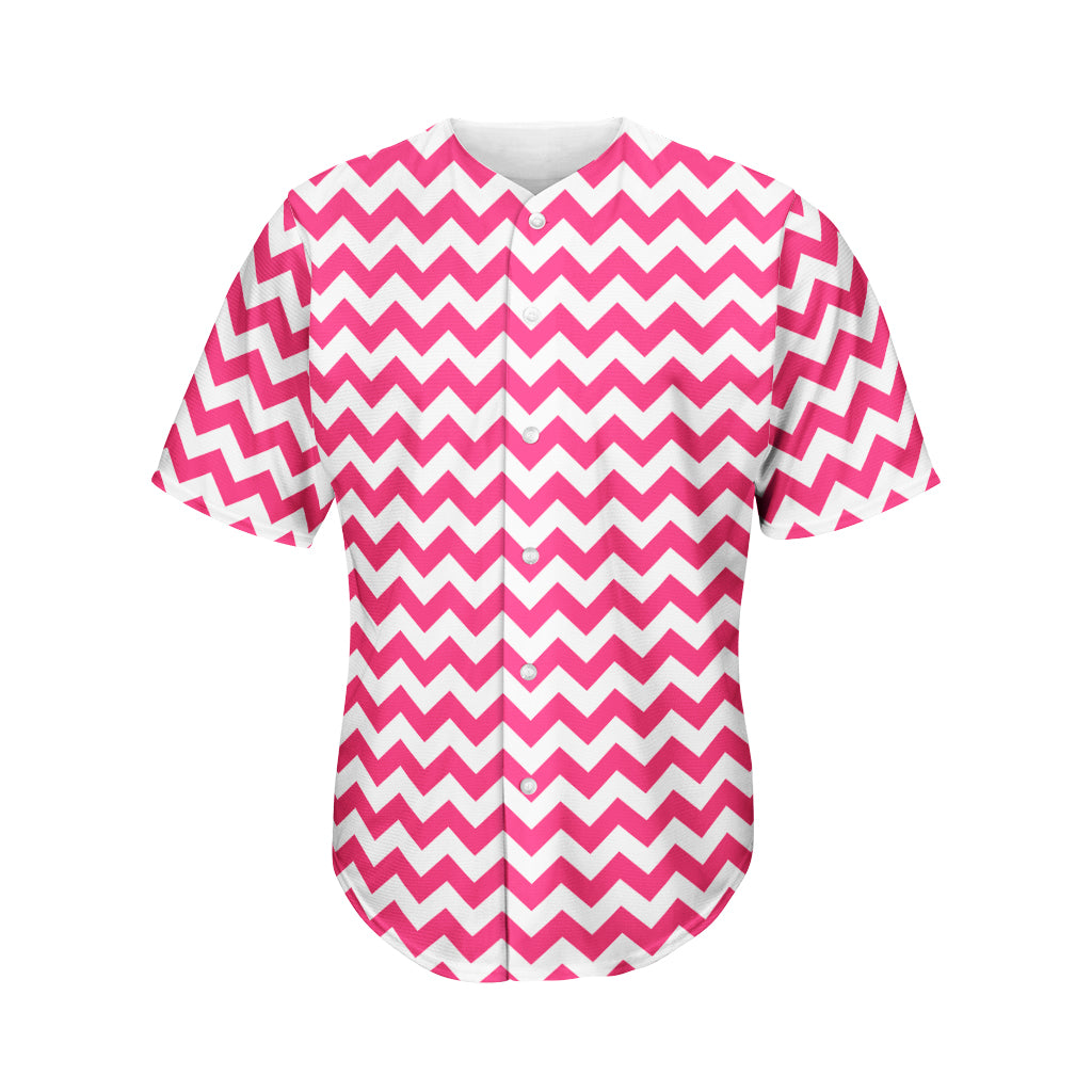 Pink And White Chevron Pattern Print Men's Baseball Jersey