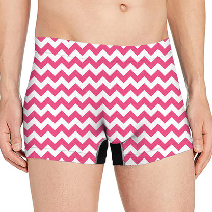 Pink And White Chevron Pattern Print Men's Boxer Briefs