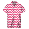 Pink And White Chevron Pattern Print Men's Short Sleeve Shirt