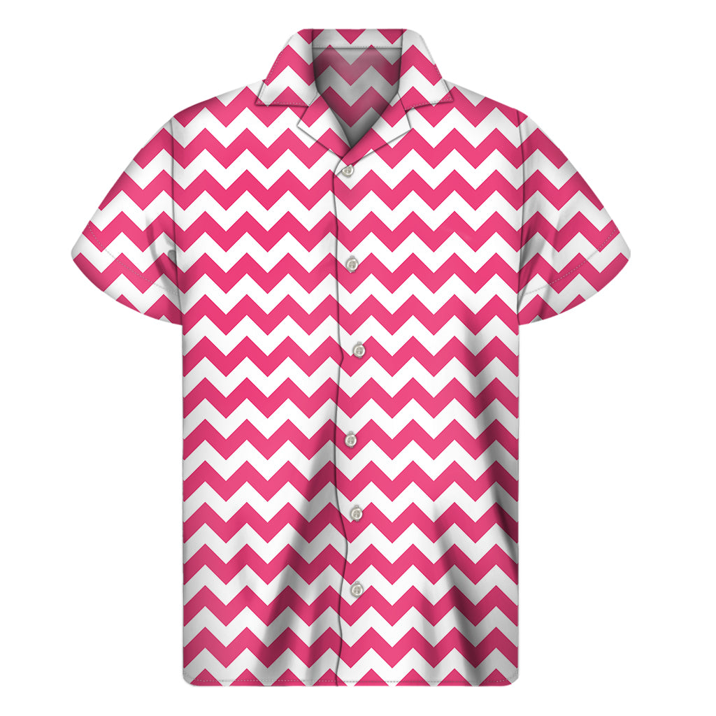 Pink And White Chevron Pattern Print Men's Short Sleeve Shirt