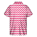 Pink And White Chevron Pattern Print Men's Short Sleeve Shirt