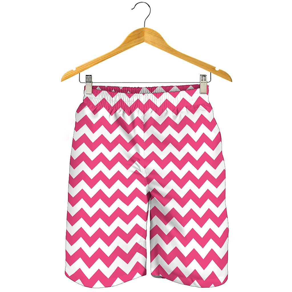 Pink And White Chevron Pattern Print Men's Shorts