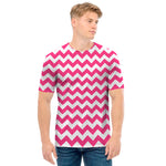 Pink And White Chevron Pattern Print Men's T-Shirt
