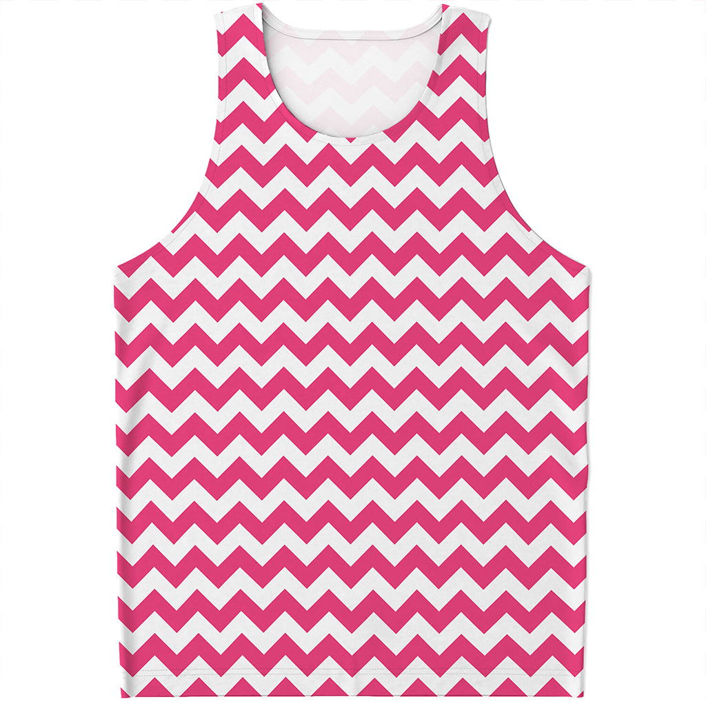 Pink And White Chevron Pattern Print Men's Tank Top