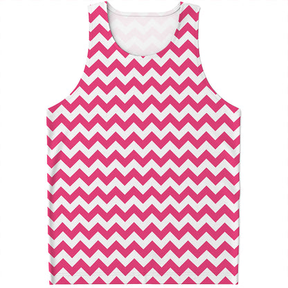 Pink And White Chevron Pattern Print Men's Tank Top