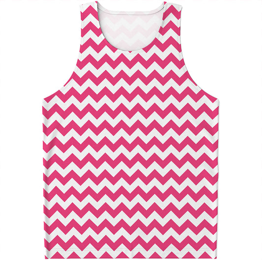 Pink And White Chevron Pattern Print Men's Tank Top