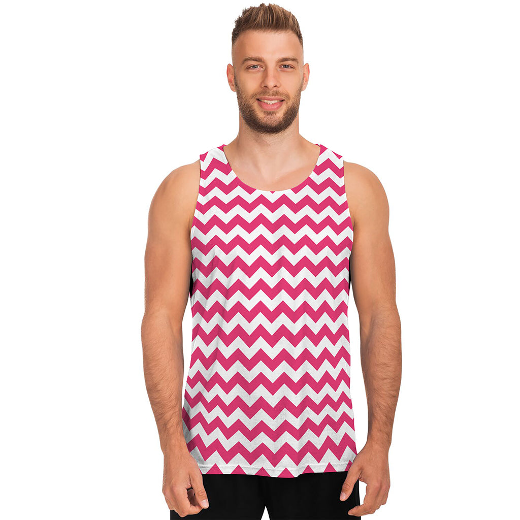 Pink And White Chevron Pattern Print Men's Tank Top