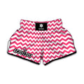 Pink And White Chevron Pattern Print Muay Thai Boxing Shorts