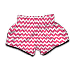 Pink And White Chevron Pattern Print Muay Thai Boxing Shorts